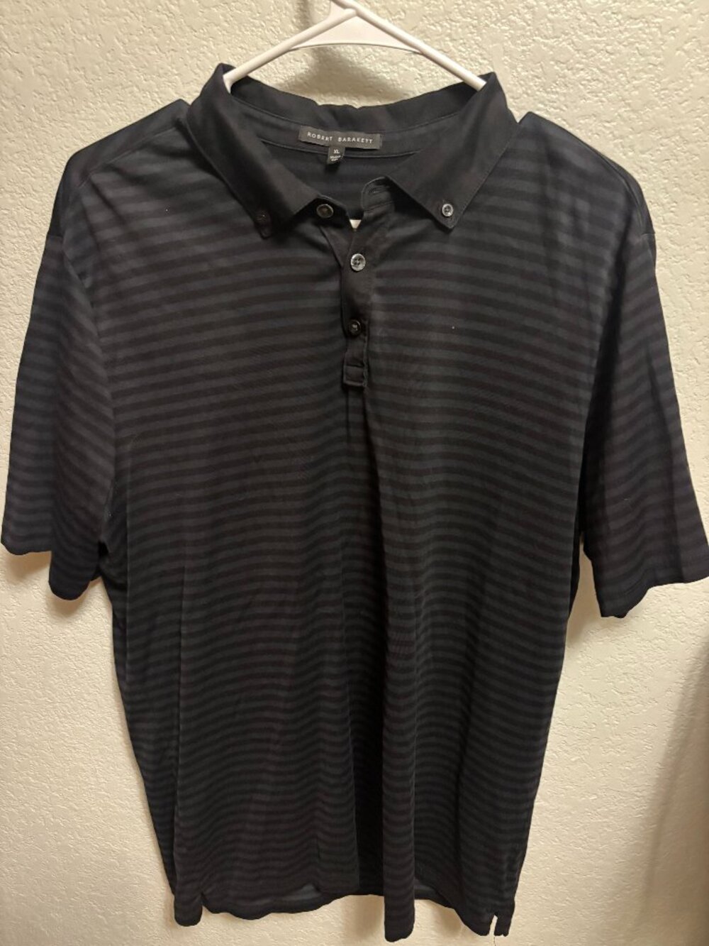 Robert Barakett Shadow Stripe Polo Size XL Black Pima Cotton Premium